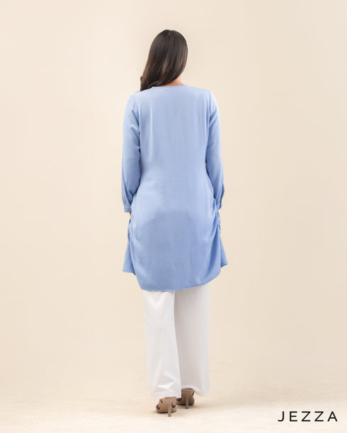 Draped Grace: Ruched V-Neck Knee Top 71533
